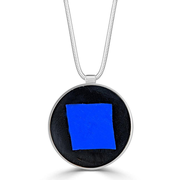 Big Square Necklaces Ronnie Taubenfeld is a handmade sterling silver with blue Murano glass set in dark resin