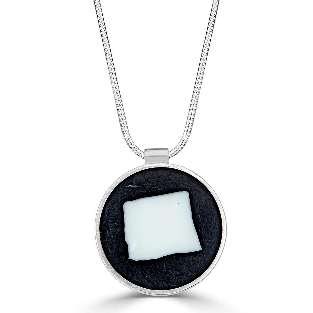 Big Square Necklaces Ronnie Taubenfeld is a handmade sterling silver with white Murano glass set in dark resin