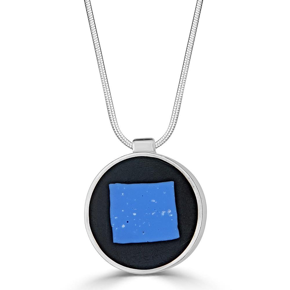 Big Square Necklaces Ronnie Taubenfeld is a handmade sterling silver with light blue Murano glass set in dark resin
