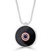 Bullseye Necklaces Ronnie Taubenfeld is handmade using a slice of Murano glass set in dark resin framed by silver silver and hanging from a silver chain