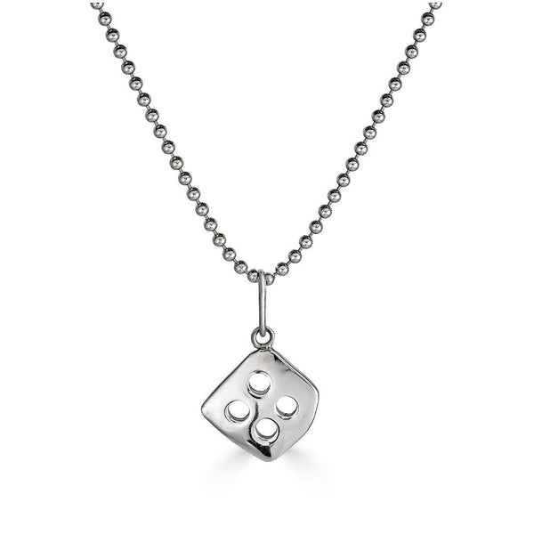 Chirip Charm Necklace Ronnie Taubenfeld is handmade using a sterling silver organically shaped charm with four holes hanging from a ball chain.