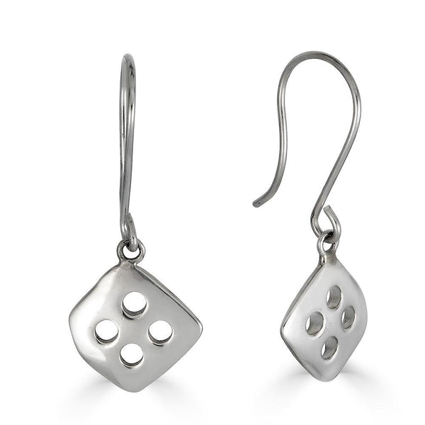 Chirip Drops Earrings Ronnie Taubenfeld are handmade using sterling silver charms with four holes in each hanging from silver earwires