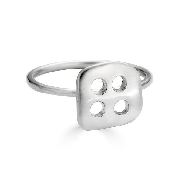 Chirip Ring Ronnie Taubenfeld is handmade from sterling silver with a square shape that has four holes in it
