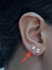 Emi Studs Earrings Ronnie Taubenfeld shown on woman's ear marked with red arrow size comparison to Kora studs
