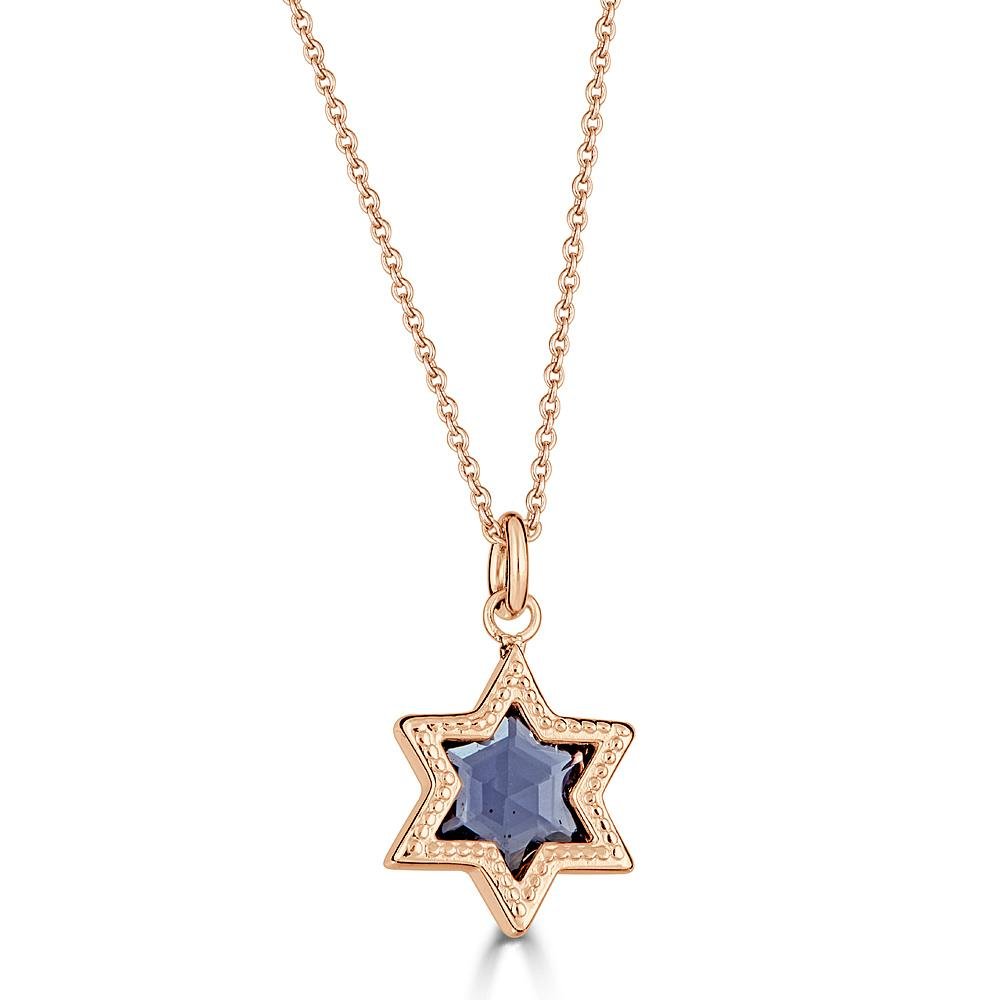 Ethereal Star Necklaces Ronnie Taubenfeld 14k yellow gold star shaped handmade charm with blue Iolite gem on 14k cable chain