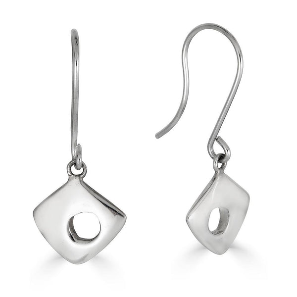 Fogo Drops Earrings Ronnie Taubenfeld are sterling silver handmade square charms with round holes on silver earwires
