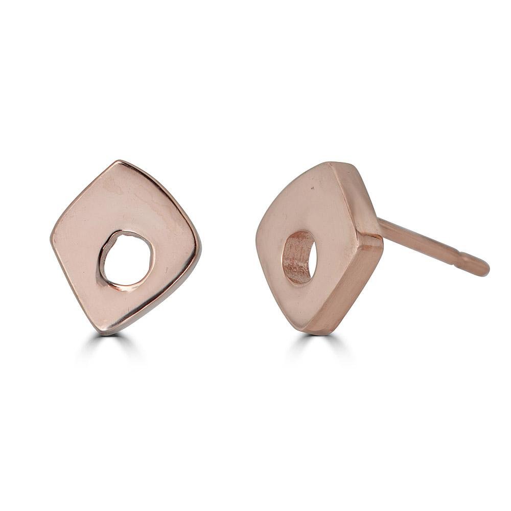 Fogo Studs Earrings Ronnie Taubenfeld handmade 14k rose gold tiny squares with round holes