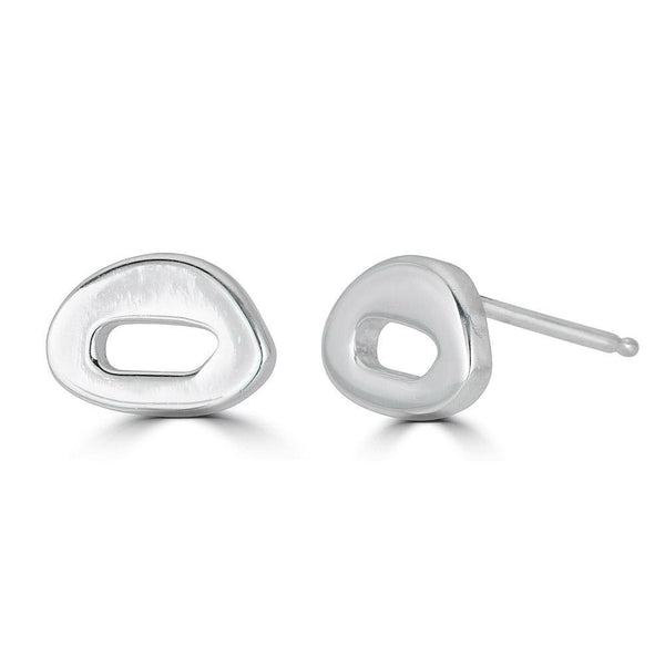 Hibu Studs Earrings Ronnie Taubenfeld are sterling silver small oval shapes with cutout oval shapes within. Handmade.
