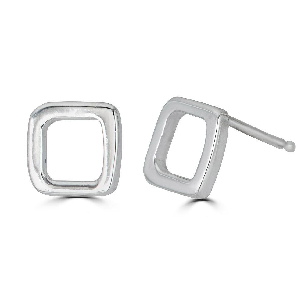 Jingbo Studs Earrings Ronnie Taubenfeld are small square sterling silver open frame studs. Handmade.