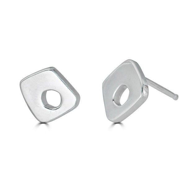 Lolo Stud Earrings Ronnie Taubenfeld are small sterling silver squares with a round hole within. Handmade.